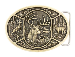 Western Buck Deer Hunter Hunting Bronze Plated Metal Belt Buckle - Picture 1 of 1