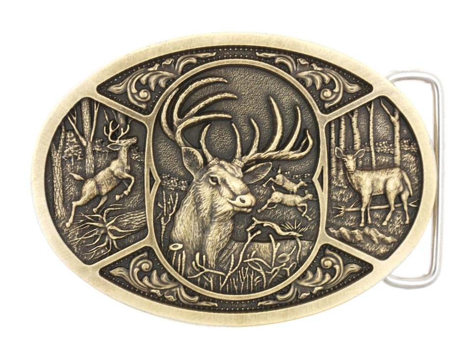 Fivela de cinto de metal folheada a bronze caça caçador veado Western Buck - Imagem 1 de 1