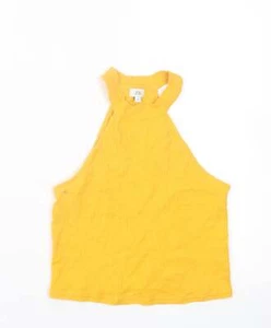 River Island Womens Yellow Cotton Blend Cropped Tank Size 8 Crew Neck - Picture 1 of 12