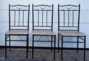 3 Stühle Metall schwarz Sitzfläche naturbraun Holz art - Bild 1 von 6