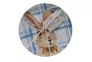 Pier 1 Henry Bunny Salatteller Ostern Hase blau weiß kariert (4er Set) Neu mit Etikett - Bild 1 von 2