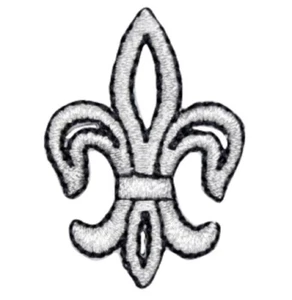 Medium Fleur De Lis Applique Patch - Metallic Silver Black Cross 1.5" (Iron on) - Picture 1 of 1