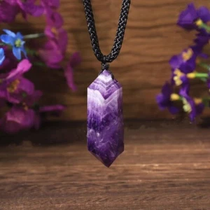 Natural Chevron Amethyst Hexagon Pendant Healing Balance Amulet Unisex Necklace - Picture 1 of 4