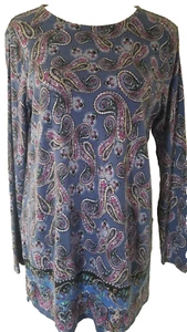 J Jill Pullover Damen Oberteil Gr. M Blau Paisley Tunika U-Boot Ausschnitt Langarm 3219 - Bild 1 von 6