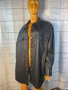 H&M Black Faux Leather Long Sleeve Collared Jacket w/ Snap Buttons (Sz:L) - Picture 1 of 7