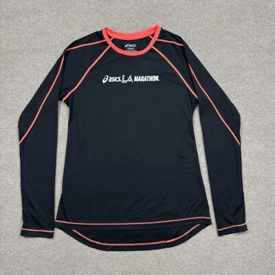 Camisa feminina Asics tamanho M preta manga longa desempenho LA corrida maratona camiseta - Imagem 1 de 4
