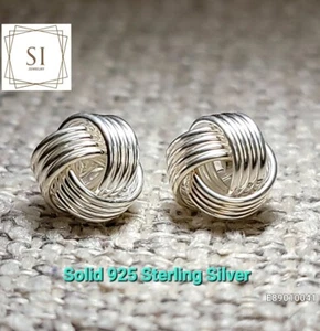 Real Solid Genuine 925 Sterling Silver Love Knot Stud Earrings. Designer Style - Picture 1 of 3