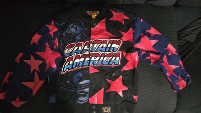 Chaqueta Universitaria Marvel Capitán América Diseño JH Rojo Azul Estrellas Bordado Foto 1 de 4