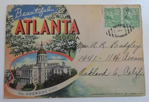 Cartella cartolina ricordo ATLANTA vintage con foto a colori pieghevoli 1942 - Foto 1 di 4