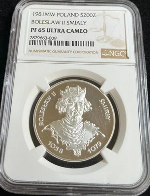 1981 Poland ANNIVERSARY Boleslaw II Smialy Proof Silver 200 Zl Coin NGC PF65UC - Image 1 of 2
