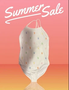 Polo Ralph Lauren Girls White With Colorful All Over Pony One Piece Swimsuit  - Picture 1 of 2