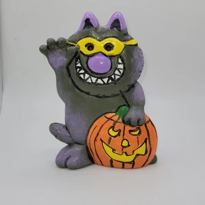 Keramik Katze mit Sonnenbrille und Jack-o-Laterne ~ Halloween Dekor 6x4x1,5"  - Bild 1 von 10