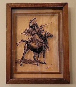 Frederic Remington Two Indians Replica Framed Art On Glass Lucid Lines Vtg 1974  - Afbeelding 1 van 20
