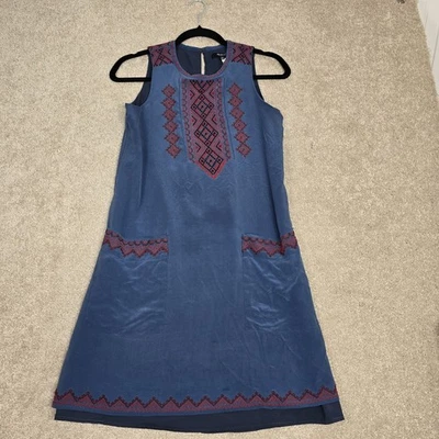 Vestido recto Madewell azul y rojo de seda bordado sin mangas forrado para mujer pequeño Foto 1 de 4