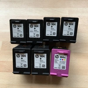 7 EMPTY HP 304 INK CARTRIDGES 6 X Black 1 X Tricolour XL - Zdjęcie 1 z 4