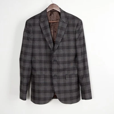 Jaqueta clássica Topman masculina 38R magra marrom/cinza xadrez 2 botões manga longa - Imagem 1 de 4