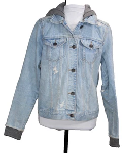 Chaqueta de mezclilla mediana Abercrombie & Fitch sudadera con capucha azul Jean Grunge Y2K - Imagen 1 de 7