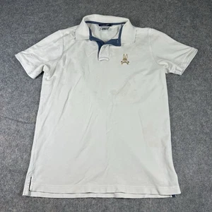 Psycho Bunny Men’s White Polo Shirt Size 5 Medium Embroidered Gold Logo FLAWS - Picture 1 of 14