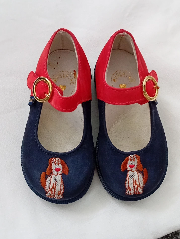 Moschino Toddler Girls Embroidered Doggie Mary Jane Shoes Navy Red Eu 20 UK 4 - Image 1 of 4