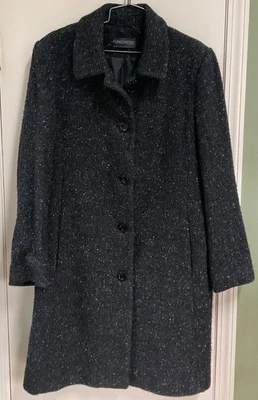 Abrigo Vintage Forecaster Of Boston NEGRO GRIS BRILLANTE Mezcla Lana Mujer Talla 12 Foto 1 de 4