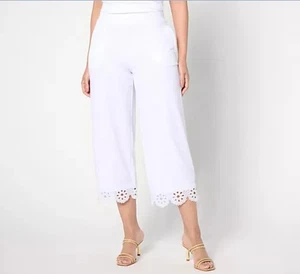 Susan Graver Reg Liquid Knit Wide-Leg Crop Hose mit Spitzensaum weiß S A647458 - Bild 1 von 10