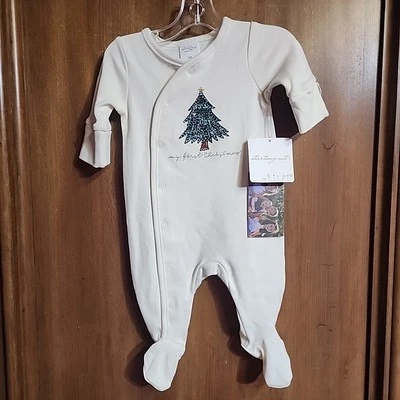 NEW NB Starting Out FIRST CHRISTMAS Ivory Sleeper - Christmas Tree, Footed, Snap - Image 1 of 4