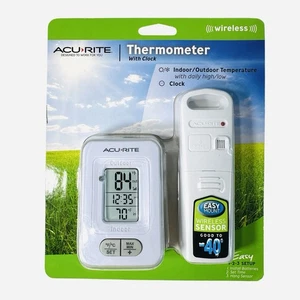 AcuRite Wireless Indoor Outdoor Digital Temperature Thermometer Clock & Memory - Picture 1 of 10
