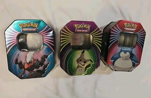 3 leere Pokémon Tins Snorlax Darkrai Mimikyu - Bild 1 von 13