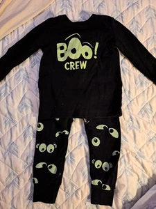 Pijama Unisex Antiguo Azul Marino Halloween Negro Con Ojos Verdes Brilla en la Oscuridad - Imagen 1 de 5
