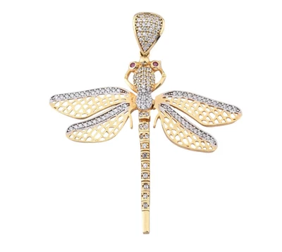 Elegante ciondolo libellula placcato oro con strass scintillanti e occhio... - Immagine 1 di 4