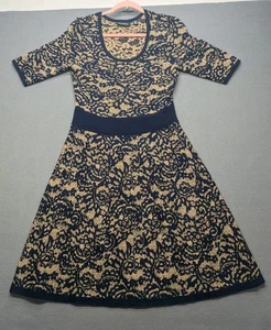 Nina Leonard Small Knit Sweater Dress Beige And Blue - Picture 1 of 4
