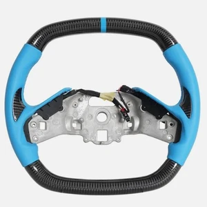 Real Carbon Fiber Steering Wheel Fits Corvette C8 20-25 with Heated Blue Leather - Bild 1 von 8