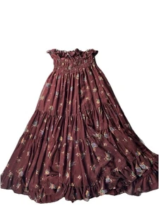 Robe maxi Free People Cloud Nine taille M bordeaux marron à volants floraux bohème - Photo 1/11