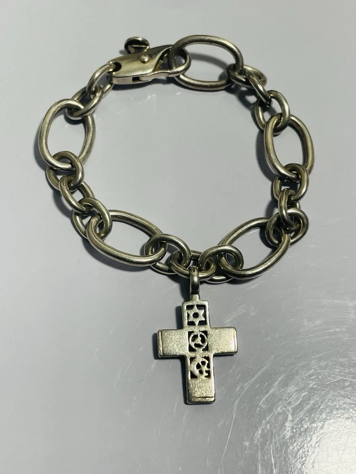 Barry Kieselstein Cord 2004 Multi Faith Cross Sterling Silver Chain Bracelet  - Image 1 of 4