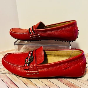 Polo Ralph Lauren Willem Red Leather Driving Loafers Mens 10 D Moc Toe Shoes - Picture 1 of 9