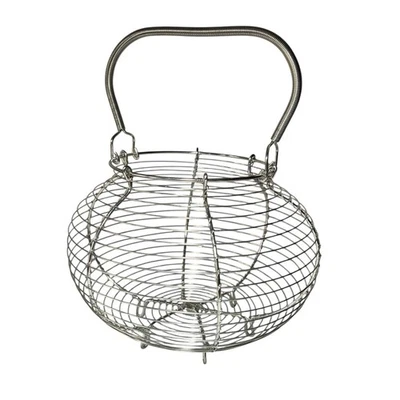 Draht Metall Eierkorb mit Griff Silber Farbe Bauernhaus Country Chic 11,5" hoch - Bild 1 von 4