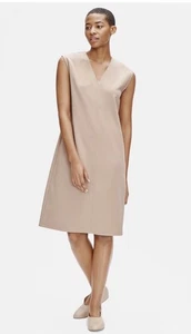 Eileen Fisher Flex Tencel Ponte VNeck Dress Tan Minimal Neutral Quiet Luxury Med - Bild 1 von 7