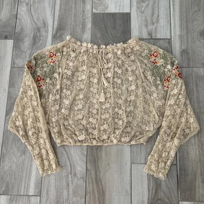Blusa Top Camisa Free People Jubilee Marfil Encaje Floral Bordado Boho Talla Pequeña Foto 1 de 4