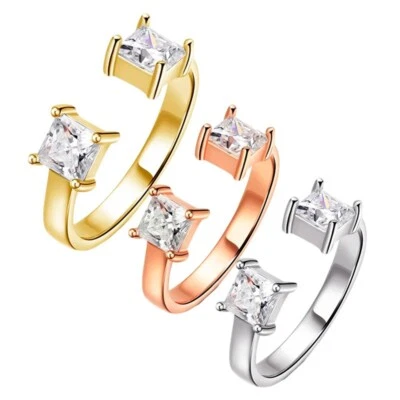 1CTW D VVS1 Princess Cut Moissanite Wedding Ring Open Band 925 Sterling Silver - Image 1 of 4