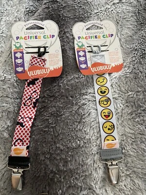 Ulubulu Universal Pacifier Clip -Dots/ Stripes NEW Set Of 2 - Image 1 of 4