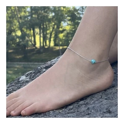 Anklet 1 Howlite Turquoise Bead 8 Mm Stainless Steel Chain. - Image 1 of 3