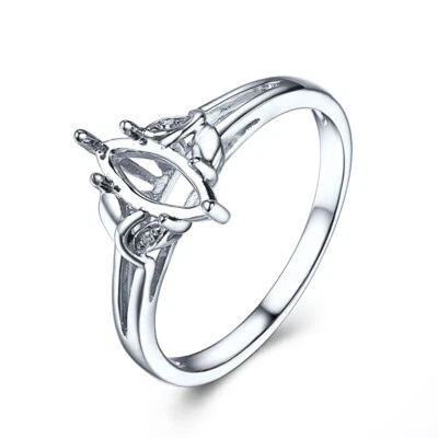 Solid 10k White Gold Semi Mount Marquise 9x4mm Real Diamond Ring Setting Jewelry - Image 1 of 4