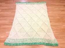 CHUNKY CREAM & GREEN Handknitted Cotton Acrylic Dhurrie Rug Blanket Throw -60%OF