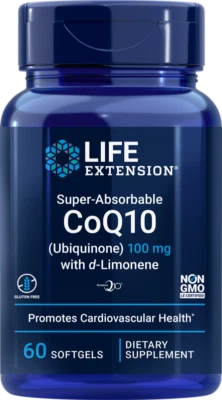 Life Extension Super-Absorbible Coq10 100 mg Kaneka Ubiquinona d-Limoneno 60 geles Foto 1 de 2