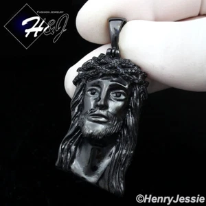 MEN's Stainless Steel ICY Bling CZ 3D Black Plated JESUS Face Pendant*BP133 - Picture 1 of 3
