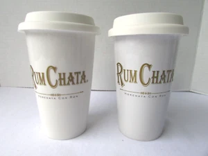 Set Of 2- Rum Chata Ceramic Travel Coffee Mug Silicone Lid 5.5" Tall - Picture 1 of 17