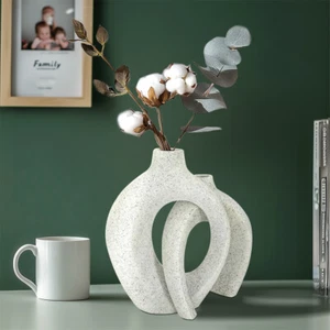 2er Set Design Tischvase Tischdeko Dekovase Blumenvase Modern matt weiß Vase - Bild 1 von 8