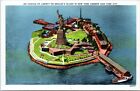 New York City Postcard Statue of Liberty Aerial View Linen 1930s OT