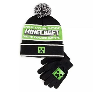 Minecraft Boys 2 Pieces Set Pompom Hat & Gloves. Black - Green. Size OSFA. NWT. - Picture 1 of 1