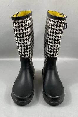 MERONA Rain Boots Womens 6 Black Bottom Houndstooth Upper Buckle Rubber Mid Calf - Image 1 of 4
